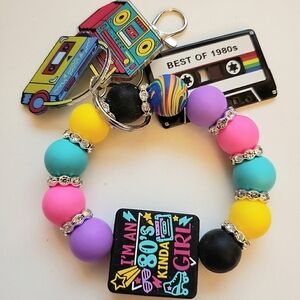 Handmade I'm An 80s Kinda Girl Silicone Focal Bead Wristlet Keychain Bracelet